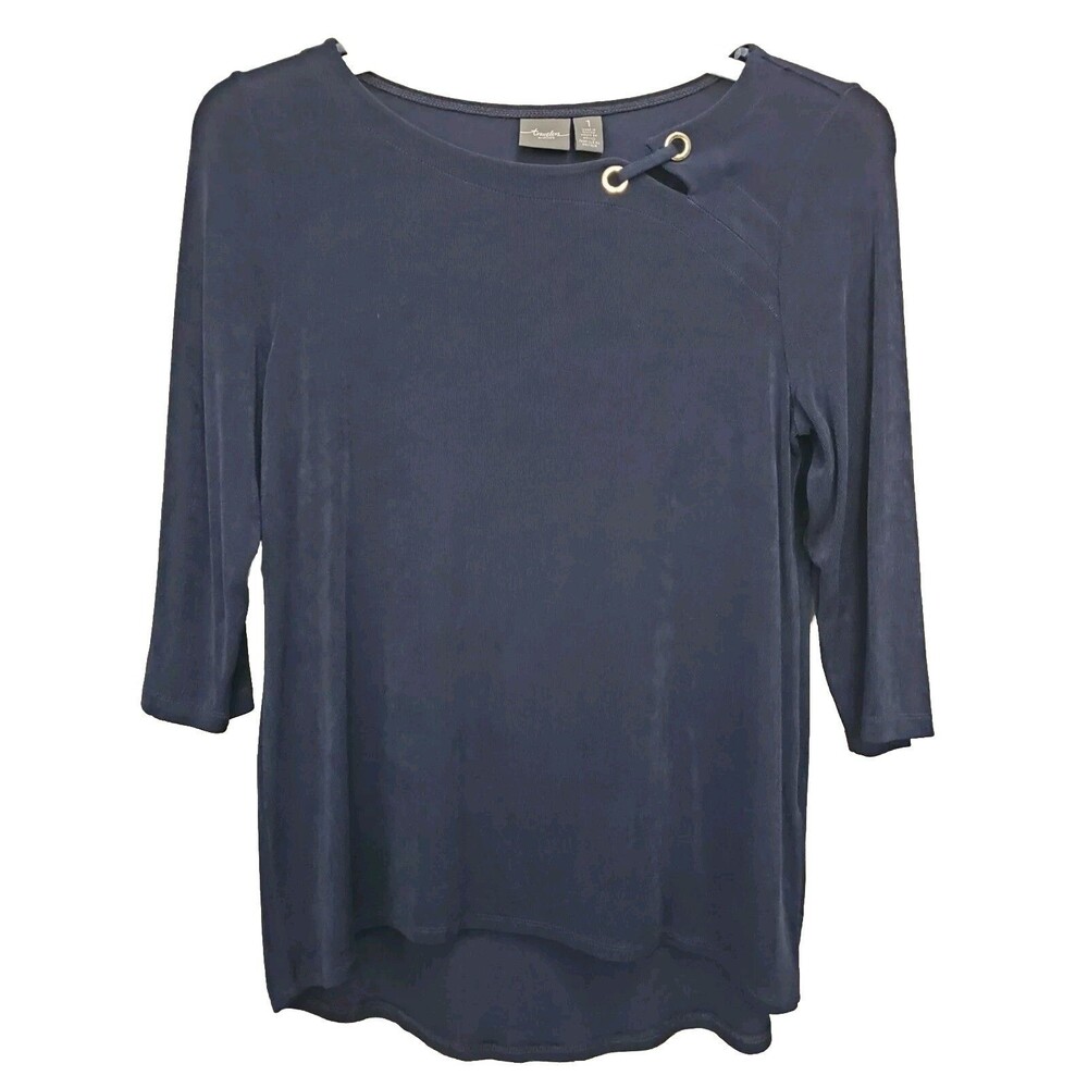 Chico's Travelers Slinky Knit Blue Grommet Detail Top Size 1 Medium